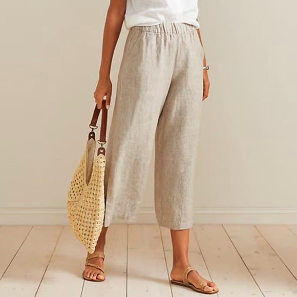 Garnet Hill Pants - Garnet Hill Cropped Wide-Leg Linen Pants Small Sand Beige NWT Coastal Minimalist
